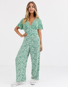 Зеленый комбинезон на пуговицах с цветочным принтом ASOS DESIGN - Мульти