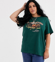 Свободная футболка с принтом paynes prairie в винтажном стиле Daisy Street Plus - Зеленый