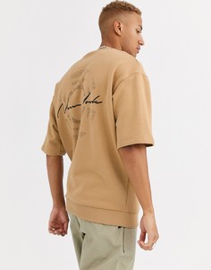 Бежевый oversize-свитшот с короткими рукавами и принтом new york ASOS DESIGN - Бежевый
