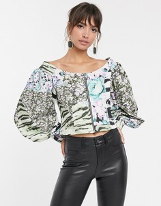 Топ с широким вырезом и комбинированным принтом ASOS DESIGN - Мульти