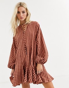 Платье-трапеция мини из сирсакера в клетку со вставками-клиньями ASOS DESIGN - Мульти