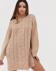 Свободное вязаное платье-джемпер In The Style - Розовый