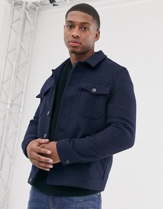 Темно-синий бомбер в стиле милитари с добавлением шерсти ASOS DESIGN - Темно-синий
