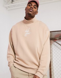 Бежевый oversize-свитшот с воротником-трубой и вышитым логотипом dark future ASOS DESIGN - Бежевый