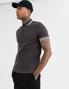 Коричневая футболка-поло из пике с окантовкой ASOS DESIGN - Коричневый