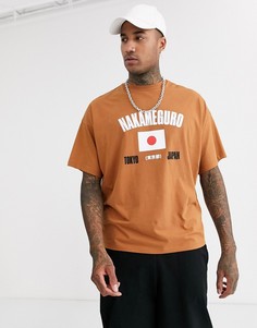 Oversize-футболка с принтом японского флага ASOS DESIGN - Коричневый