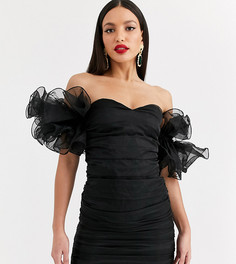 Черное платье мини со сборками на рукавах и открытыми плечами Club L London Tall - Черный