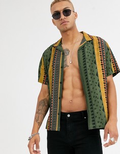 Свободная рубашка в полоску с ацтекским принтом ASOS DESIGN - Темно-синий