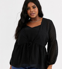 Черная блузка в горошек с баской New Look Curve - Черный