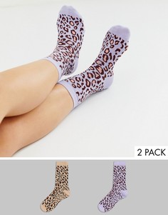 Набор из 2 пар носков с леопардовым принтом сиреневого и персикового цвета Monki - Мульти