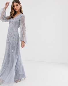 Платье макси с пышными рукавами и цветочной отделкой ASOS DESIGN - Фиолетовый