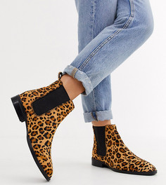 Кожаные ботинки челси для широкой стопы с леопардовым принтом ASOS DESIGN April - Мульти