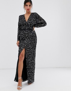 Платье макси с рукавами летучая мышь, запахом и пайетками ASOS DESIGN - Черный
