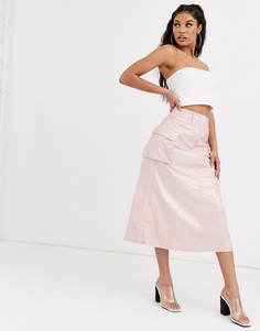 Розовая виниловая юбка миди А-силуэта ASOS DESIGN - Розовый