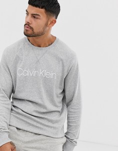 Серый меланжевый свитшот с круглым вырезом и логотипом Calvin Klein - Серый