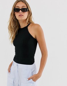 Черное боди в рубчик без рукавов с круглым вырезом NA-KD - Черный