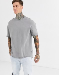 Серая свободная футболка с необработанными краями Bershka - Серый
