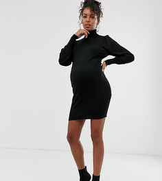 Платье мини с отворачивающимся воротником и эффектными рукавами ASOS DESIGN Maternity - Черный