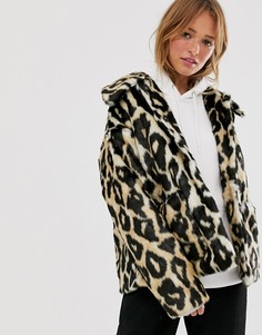 Пальто из искусственного меха с леопардовым принтом Monki - Мульти