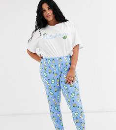 Пижамный комплект из футболки и леггинсов с принтом ginfluencer ASOS DESIGN Curve - Синий