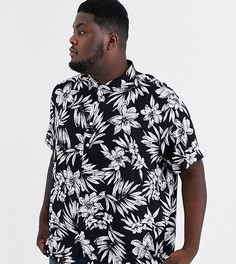 Черная рубашка с короткими рукавами и цветочным/пальмовым принтом Jacamo - Черный