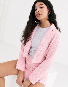 Укороченный розовый пиджак с карманами Bershka - Розовый