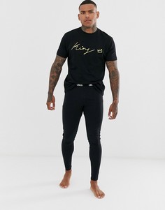 Черный пижамный комплект для дома из меггинсов и футболки с надписью ASOS DESIGN - Черный