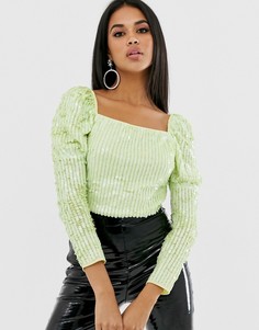 Топ с пышными рукавами и отделкой пайетками ASOS DESIGN - Фиолетовый