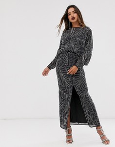 Декорированное платье макси с открытой спиной ASOS EDITION - Серебряный