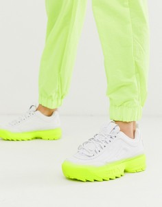 Кроссовки с желтой подошвой с выцветшим эффектом Fila Disruptor II - Белый