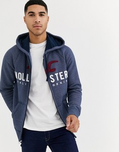 Темно-синий худи на молнии с логотипом Hollister - Темно-синий
