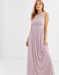 Декорированное платье макси с кружевной вставкой и сборками Lipsy - Фиолетовый