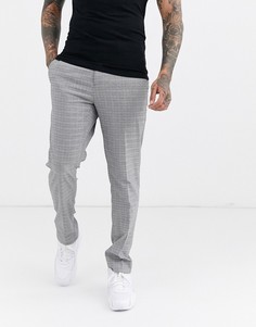 Серые зауженные строгие брюки в клетку Burton Menswear - Серый