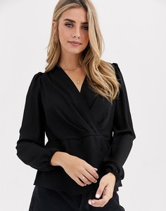 Черная блузка с запахом New Look - Черный