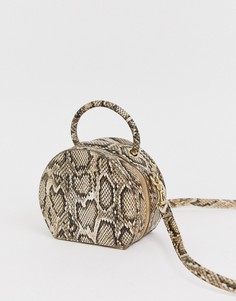 Круглая светло-коричневая сумка на плечо со змеиной отделкой Chateau - Рыжий