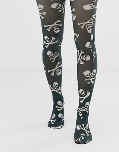 Черно-белые колготки с принтом черепа и костей ASOS DESIGN Halloween - Черный