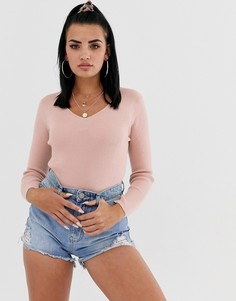 Джемпер в мелкий рубчик с перекрестом на спине ASOS DESIGN - Розовый