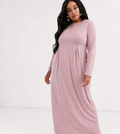 Пыльно-розовое трикотажное платье макси с длинными рукавами и складками Verona Curve - Розовый