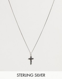 Серебряное ожерелье-цепочка с фактурной подвеской-крестом ASOS DESIGN - Серебряный