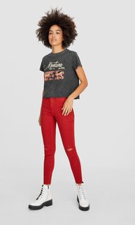 Брюки скинни с высокой посадкой и разрывами Stradivarius