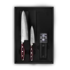 Наборы ножей YAXELL GOU 161 Набор из 2-х кухонных ножей с точилкой, серия (161 слой) дамасская сталь