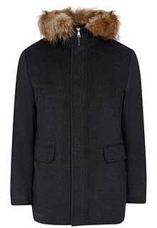 Утепленное пальто с отделкой мехом енота Al Franco