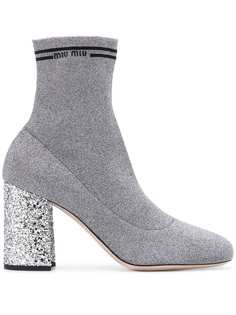 Miu Miu ботильоны с носочной вставкой с люрексом на блестящем каблуке