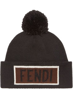 Fendi logo patch beanie hat