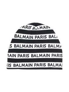 Balmain Kids шапка бини в полоску с логотипом