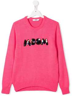 Msgm Kids свитер с логотипом и пайетками