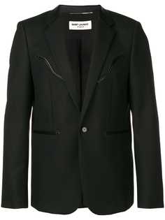 Saint Laurent блейзер с кожаной отделкой