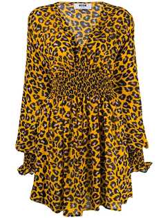 MSGM платье со сборками и леопардовым принтом