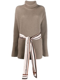 Fendi свитер в рубчик с высоким воротником и поясом