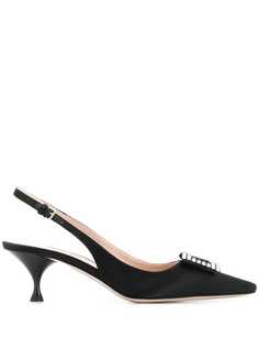 Miu Miu 65mm crystal-embellished brooch slingback pumps
